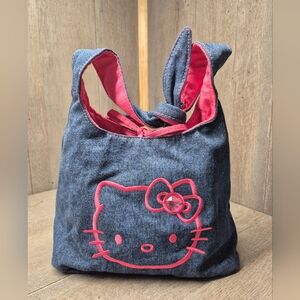 Vintage Sanrio Hello Kitty denim purse or handbag from 2005 RARE Pink Blue Jean